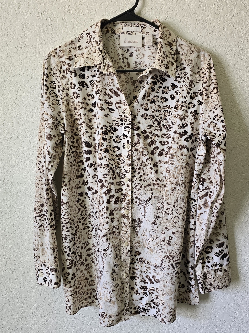 Chico's Cream & Brown Printed Button-Front Blouse